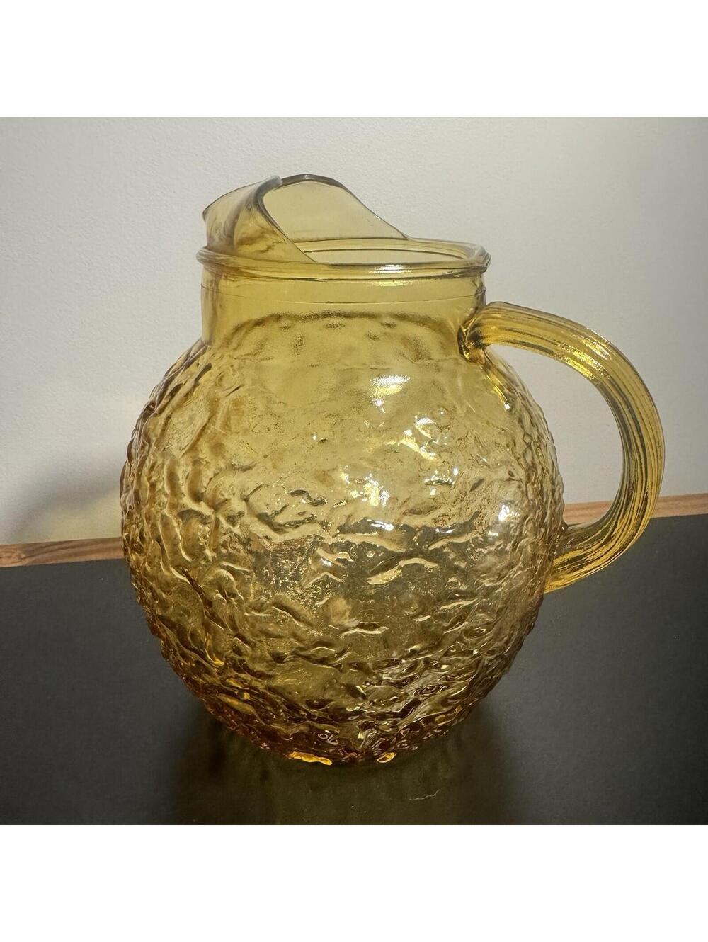 Vtg Anchor Hocking Lido Milano Gold Crinkle Glass Pitcher 96 Oz